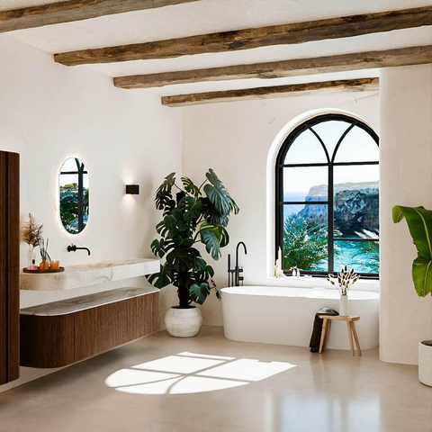 MONDIAZ THOR-DLUX 180cm badmeubel ronding links + rechts kleur Walnut met 2 lades en 2 deuren. Vrijhangende wastafel CLOUD Midden zonder kraangat kleur Frappe. SW1465936