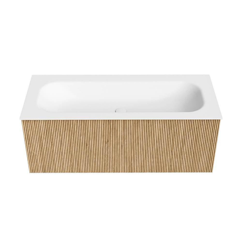 MONDIAZ KURVE Meuble de salle de bains 110 cm couleur Oak avec 1 tiroir. Lavabo BIG MEDIUM central sans trou de robinet Talc. SW1138193