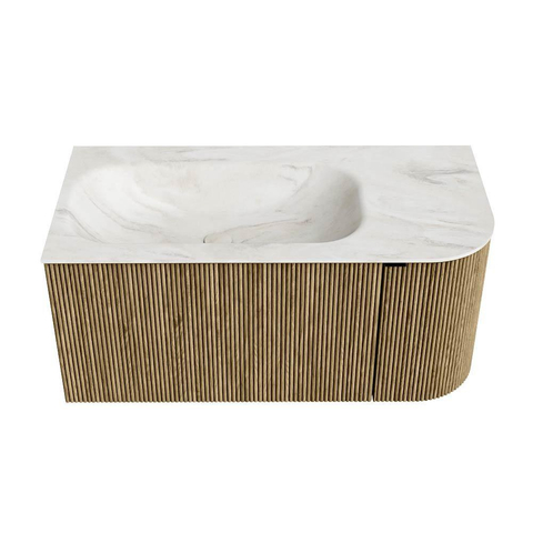Mondiaz KURVE-DLUX Badkamermeubelset - 95x46x40cm - 1 lade - 1 deur - wastafel solid surface - links - zonder kraangat - Dusk SW1415002