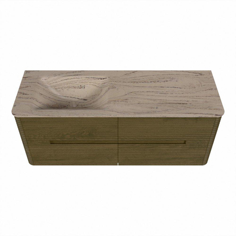 Mondiaz CIRO-DLUX Meuble de salle de bains - 130x45x50cm - Plan vasque solid surface Arena - 1 vasque à gauche - 1 trou de robinet - 4 tiroirs - Dusk SW1533097