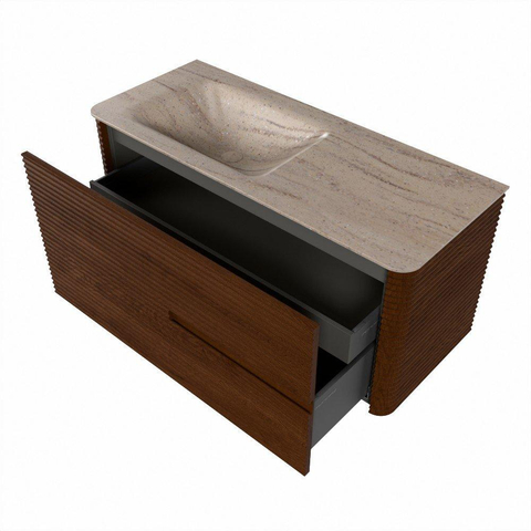 Mondiaz CIRO-DLUX Ensemble de meubles de salle de bains - 110x45x50cm - plan vasque solid surface Saba - 1 bassin à gauche - sans trous de robinet - 2 tiroirs - Ruby SW1532153