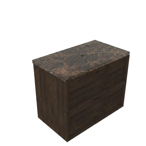 Saniclass Holz Frame Ensemble meuble de salle de bains - 80x45x63cm - Plan de travail en pierre naturelle Noche dark emperador - 1 trou de robinetterie - 2 tiroirs - chêne charcoal mat (bois) SW1579904
