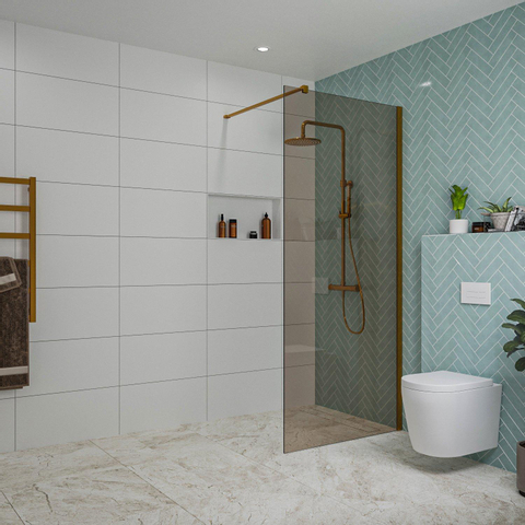 Fortifura Galeria inloopdouche - 90x200cm - rookglas - wandarm - PVD - geborsteld koper SW876938