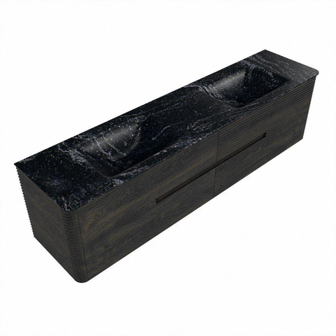 Mondiaz CIRO-DLUX Ensemble de meuble de salle de bains - 190x45x50cm - Lavabo en solid surface Lava - 2 vasques double - 2 trous de robinet - 4 tiroirs - Shadow SW1532506