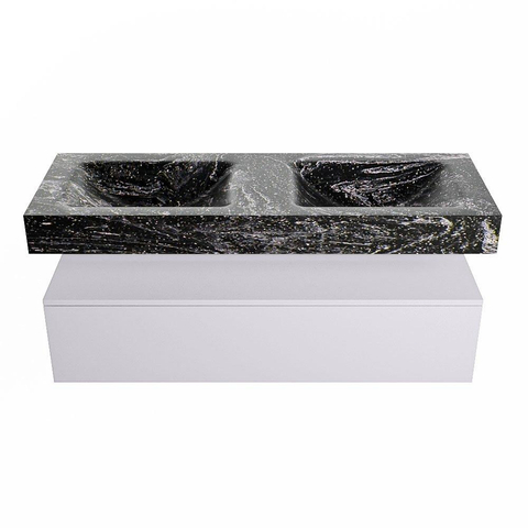 Mondiaz ALAN-DLUX Ensemble de meuble - 130cm - meuble Cale mat - 1 tiroir - Lavabo Cloud Lava suspendu - vasque gauche et droite - 0 trous de robinet SW808179