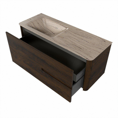 Mondiaz CIRO-DLUX Badkamermeubelset - 120x45x50cm - Solid surface wastafel Arena - 1 wasbak Links - zonder kraangaten - 2 lades - Walnut SW1530422