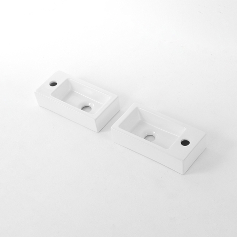 QeramiQ Fuente fonteinset – 37.5x18.5x9 cm – keramiek wit glans – kraangat links – kraan geborsteld gunmetal SW1232760