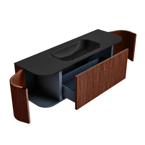 Mondiaz KURVE Badkamermeubelset - 140x46x40cm - 1 lade - 2 deuren - wastafel solid surface - midden - zonder kraangat - Ruby SW1415420
