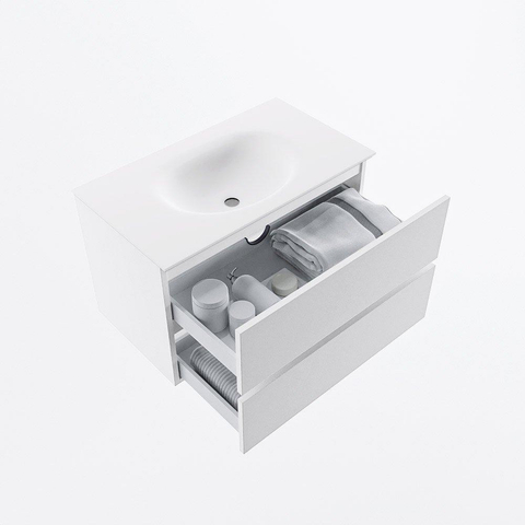 MONDIAZ VICA Meuble de salle de bains 80cm sous-meuble Talc 2 tiroirs. Lavabo MOON central sans trou de robinet, couleur Talc. SW1381801