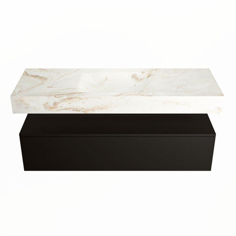 Mondiaz ALAN-DLUX Ensemble de meuble - 130cm - meuble Urban mat - 1 tiroir - Lavabo Cloud Frappe suspendu - vasque Centre - 0 trous de robinet SW805005