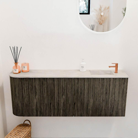 Mondiaz JOYA-DLUX 111.6cm toiletmeubel - ronding links kleur Shadow - Wastafel FAYE positie Rechts 1 kraangat kleur Ostra. SW1423012