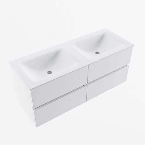 MONDIAZ VICA meuble sous lavabo 120cm Talc 4 tiroirs. Lavabo CLOUD double sans trou de robinet, couleur Talc. SW1381900