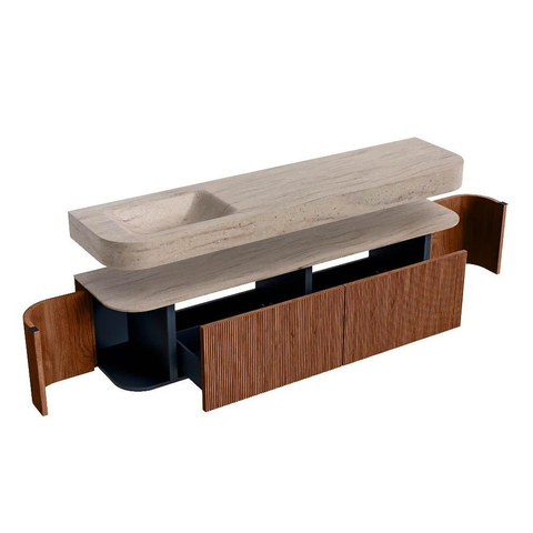 MONDIAZ THOR-DLUX Meuble de salle de bains - 190cm - arrondi gauche + droite - couleur Ruby - 2 tiroirs - 2 portes - Vasque suspendue CLOUD Gauche 1 trou de robinet - couleur Saba SW1466666