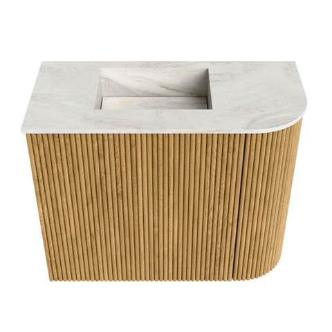 Mondiaz JOYA-DLUX 51.6cm toiletmeubel - ronding rechts kleur Oak - Wastafel FAYE positie Links Zonder kraangat kleur Ostra. SW1422285