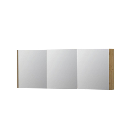 INK SPK1 Spiegelkast - 160x14x60cm - 3 deuren - dubbelzijdige Spiegel - schakelaar en stopcontact - MDF Fineer Natur SW493912