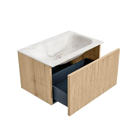 MONDIAZ KURVE-DLUX Meuble de salle de bains 70 cm couleur Oak avec 1 tiroir. Lavabo BIG SMALL central sans trou de robinet couleur Frappe. SW1137314