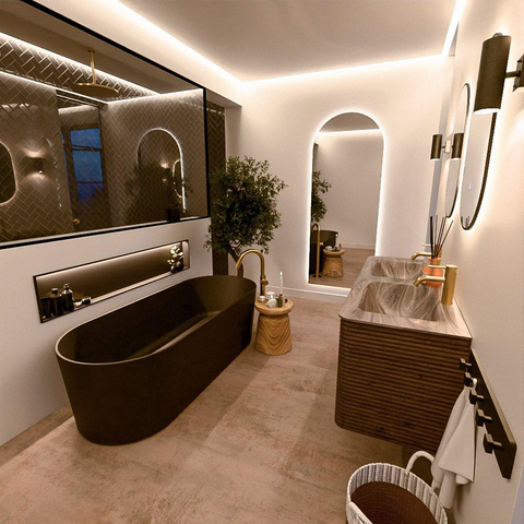 Mondiaz CIRO-DLUX Badkamermeubelset - 130x45x50cm - Solid surface wastafel Sombra - 2 wasbak Dubbel - 2 kraangaten - 4 lades - Dusk SW1533397