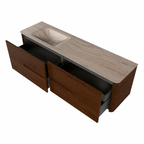 Mondiaz CIRO-DLUX Meuble de salle de bains complet - 170x45x50cm - Plan vasque Solid surface Saba - 1 vasque à gauche - 1 trou de robinet - 4 tiroirs - Ruby SW1531932