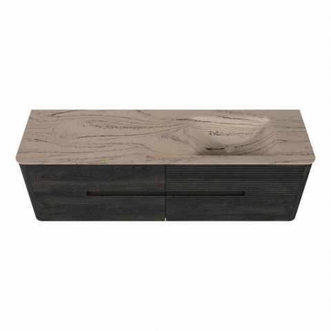 Mondiaz CIRO-DLUX Badkamermeubelset - 160x45x50cm - Solid surface wastafel Arena - 1 wasbak Rechts - 1 kraangat - 4 lades - Shadow SW1532519