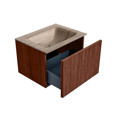 MONDIAZ KURVE-DLUX 60cm badmeubel kleur Ruby met 1 lade en 0 deuren. Wastafel CLOUD Midden 1 kraangat Saba. SW1433436