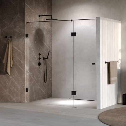 BRAUER Void Carving Porte de niche - 2 pièces - 190x200cm - porte battante en verre 70cm - revêtement verre - réversible - verre clair - noir mat SW1418272