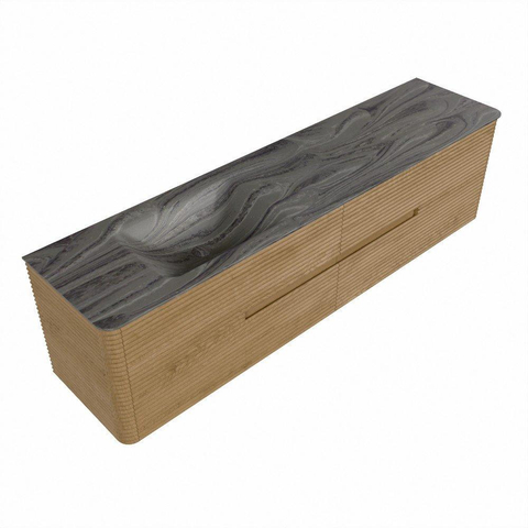 Mondiaz CIRO-DLUX Ensemble de meubles de salle de bains - 190x45x50cm - Plan vasque solid surface Sombra - 1 lavabo à gauche - 1 trou de robinet - 4 tiroirs - Chêne SW1531293