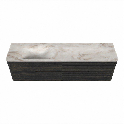 Mondiaz CIRO-DLUX Badkamermeubelset - 180x45x50cm - Solid surface wastafel Frappe - 1 wasbak Links - 1 kraangat - 4 lades - Shadow SW1532194