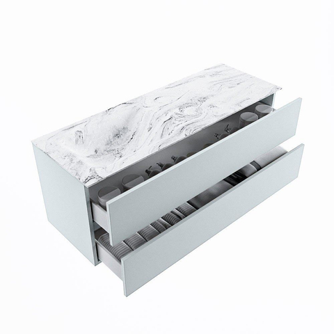 MONDIAZ VICA-DLUX Badkamermeubelset - 130cm - onderkast clay- 2 lades - inbouw wastafel cloud links - 1 kraangat - 60cm hoge versie - glace SW1088177