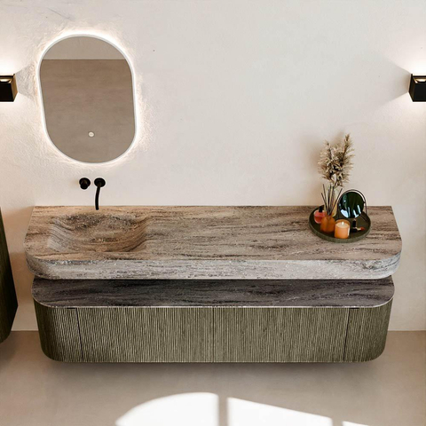 MONDIAZ THOR-DLUX Meuble de salle de bains - 190cm - arrondi gauche + droite - couleur Shadow - 2 tiroirs - 2 portes - Vasque suspendue CLOUD Gauche sans trou de robinet - couleur Oza SW1466820