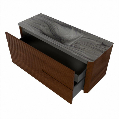 Mondiaz CIRO-DLUX Badkamermeubelset - 120x45x50cm - Solid surface wastafel Sombra - 1 wasbak Midden - 1 kraangat - 2 lades - Ruby SW1531942