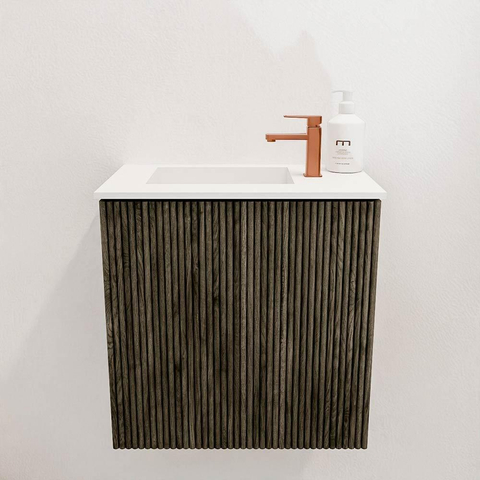 Mondiaz JOYA 40cm toiletmeubel - kleur Shadow - Wastafel FAYE positie Links 1 kraangat kleur Talc. SW1421443