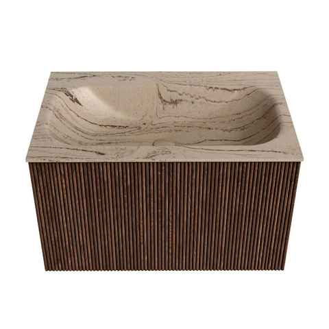 MONDIAZ KURVE-DLUX Meuble de salle de bains 70cm couleur Walnut avec 1 tiroir et 0 porte. Plan-vasque BIG SMALL Central 1 trou de robinet Arena. SW1431195