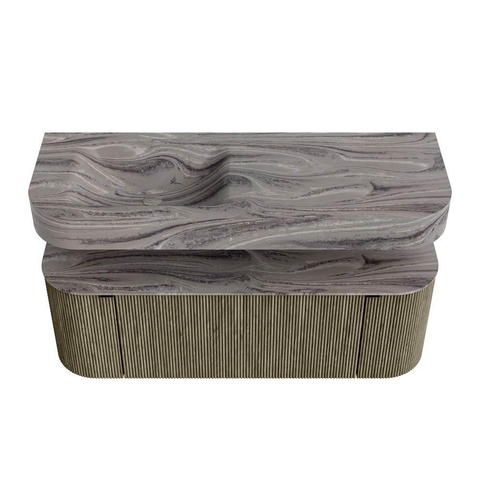 MONDIAZ THOR-DLUX Meuble de salle de bains 130cm arrondi gauche + droite couleur Shadow avec 1 tiroir et 2 portes. Vasque suspendue CLOUD Gauche sans trou de robinet couleur Sombra. SW1463878