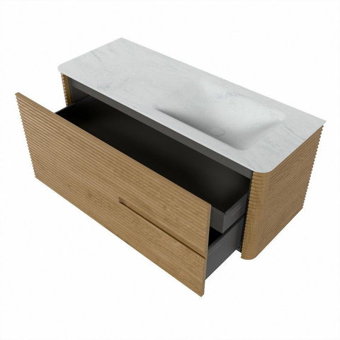 Mondiaz CIRO-DLUX Ensemble meuble de salle de bains - 120x45x50cm - Plan vasque solid surface Opalo - 1 bassin à droite - 1 trou de robinet - 2 tiroirs - Chêne SW1531029