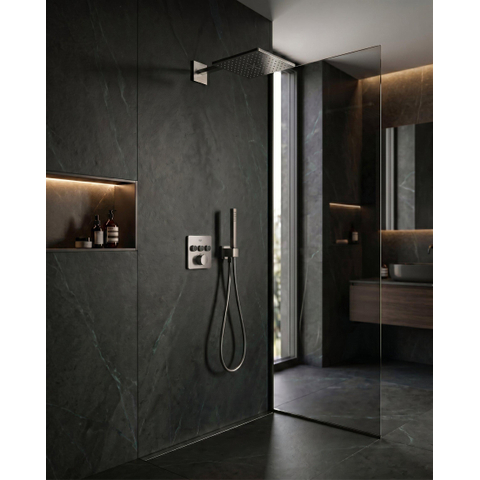 GROHE SmartControl Ensemble de douche de pluie encastré – boîtiers d'encastrement – boutons anthracite – douche de tête carrée – douchette à main bâton – SuperSteel brossé SW1580637