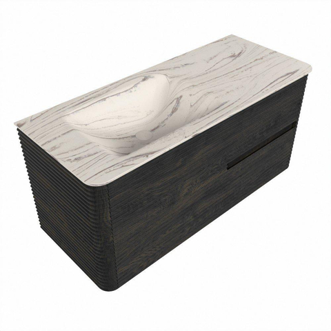 Mondiaz CIRO-DLUX Ensemble de meuble de salle de bains - 110x45x50cm - Vasque en solid surface Nata - 1 bassin à gauche - sans trous de robinet - 2 tiroirs - Shadow SW1532567