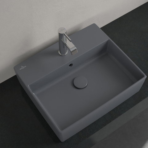 Villeroy & Boch memento 2.0 opzetwastafel - 50x42cm - 1 kraangat - met overloop CeramicPlus - Graphite (mat grijs) SW479728