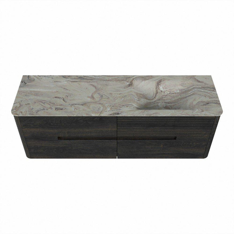 Mondiaz CIRO-DLUX Ensemble de meubles de salle de bains - 150x45x50cm - plan vasque solid surface Glace - 1 lavabo à droite - sans trous de robinet - 4 tiroirs - Shadow SW1532220