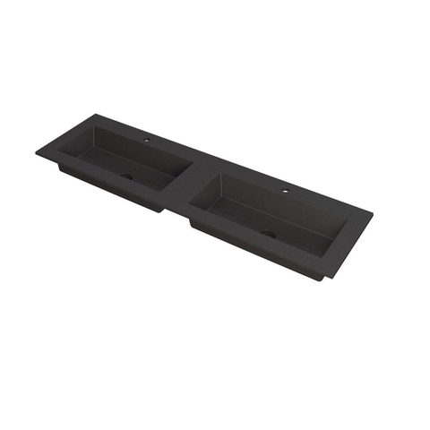 INK Kraft wastafel - 160x45x1cm - 2 wasbakken - 2 kraangaten - Quartz zwart SW439806