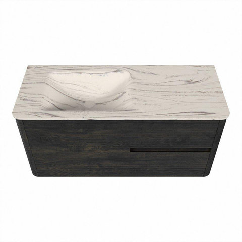 Mondiaz CIRO-DLUX Ensemble de meuble de salle de bains - 110x45x50cm - Vasque en solid surface Nata - 1 bassin à gauche - sans trous de robinet - 2 tiroirs - Shadow SW1532567