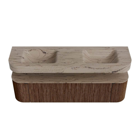 MONDIAZ THOR-DLUX 170cm meuble de salle de bains arrondi gauche + droite couleur Walnut avec 1 tiroir et 2 portes. Vasque suspendue CLOUD Double 2 trous de robinet couleur Arena. SW1465821