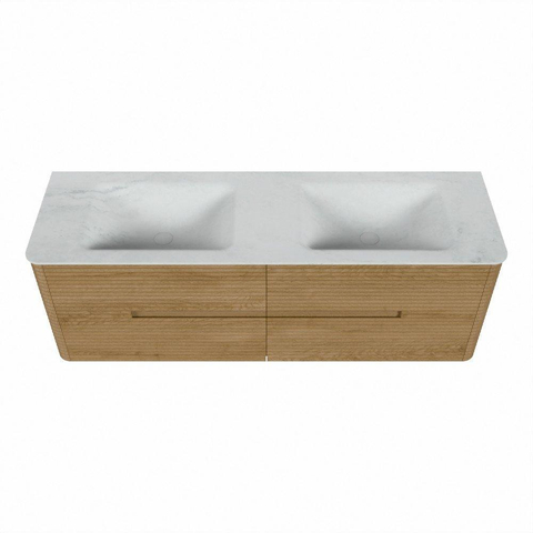 Mondiaz CIRO-DLUX Badkamermeubelset - 150x45x50cm - Solid surface wastafel Opalo - 2 wasbak Dubbel - 2 kraangaten - 4 lades - Oak SW1531019