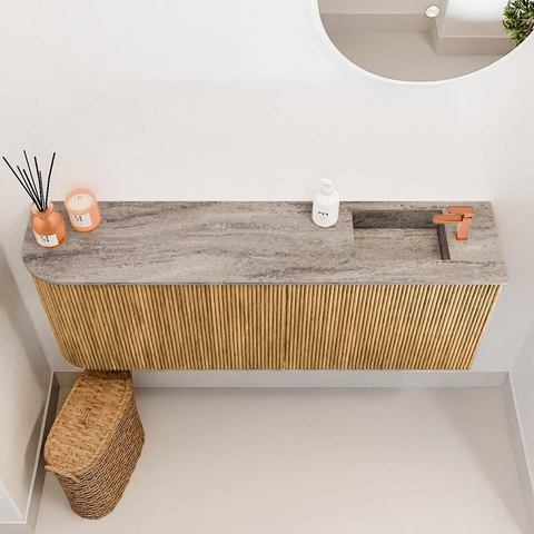 Mondiaz JOYA-DLUX 111.6cm toiletmeubel - ronding links kleur Oak - Wastafel FAYE positie Rechts 1 kraangat kleur Oza. SW1424128