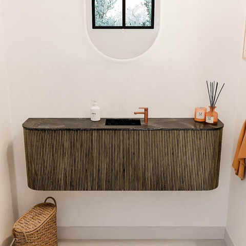 Mondiaz JOYA-DLUX Meuble de salle de bains 123,2cm - arrondi gauche et droite couleur Dusk - Vasque FAYE position Milieu 1 trou de robinet couleur Lava SW1423278
