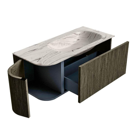 MONDIAZ KURVE-DLUX Meuble de salle de bains 105cm arrondi à gauche couleur Shadow avec 1 tiroir et 1 porte. Lavabo BIG SMALL à droite sans trou de robinet Nata. SW1432266