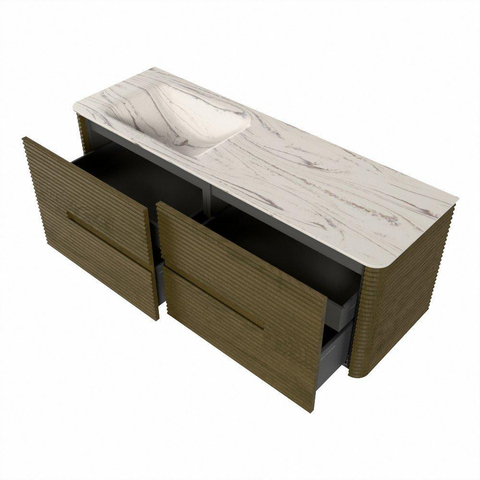 Mondiaz CIRO-DLUX Ensemble de meuble de salle de bains - 140x45x50cm - Vasque en solid surface Nata - 1 lavabo à gauche - 1 trou de robinet - 4 tiroirs - Dusk SW1533224