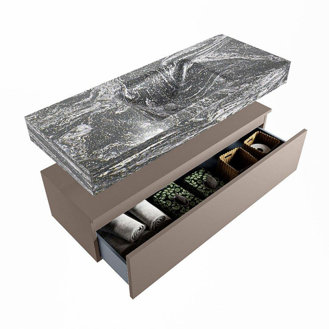 Mondiaz ALAN-DLUX Ensemble de meuble - 120cm - meuble Smoke mat - 1 tiroir - Lavabo Cloud Lava suspendu - vasque Centre - 1 trou de robinet SW808453