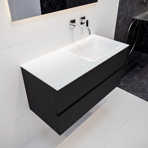 ENSEMBLE DE MEUBLE MONDIAZ VICA - 100cm - 2 tiroirs - lavabo Cloud à droite - 0 trous de robinet - solid surface urban SW410198