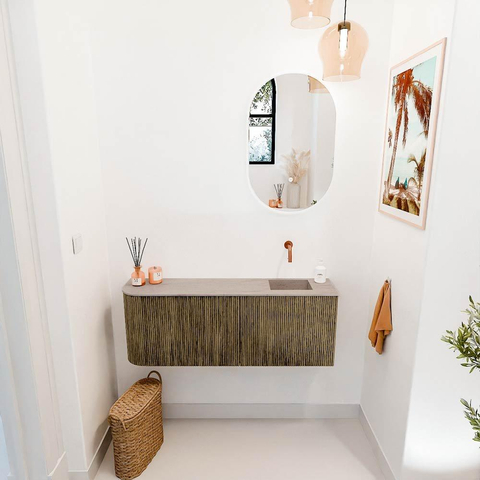 Mondiaz JOYA-DLUX Meuble de salle de bains 111.6cm - arrondi gauche couleur Dusk - Vasque FAYE position Droite Sans trou de robinet couleur Saba. SW1426097