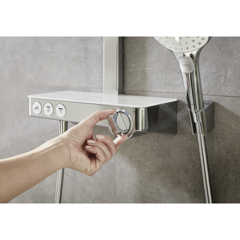 Hansgrohe Raindance Select E 300 - showerpipe: - met Showertablet - 300 opbouwkraan - thermostatisch - met handdouche - 3jet en hoofddouche - 3jet wit/chroom - thermostaat - wit chroom 0452234